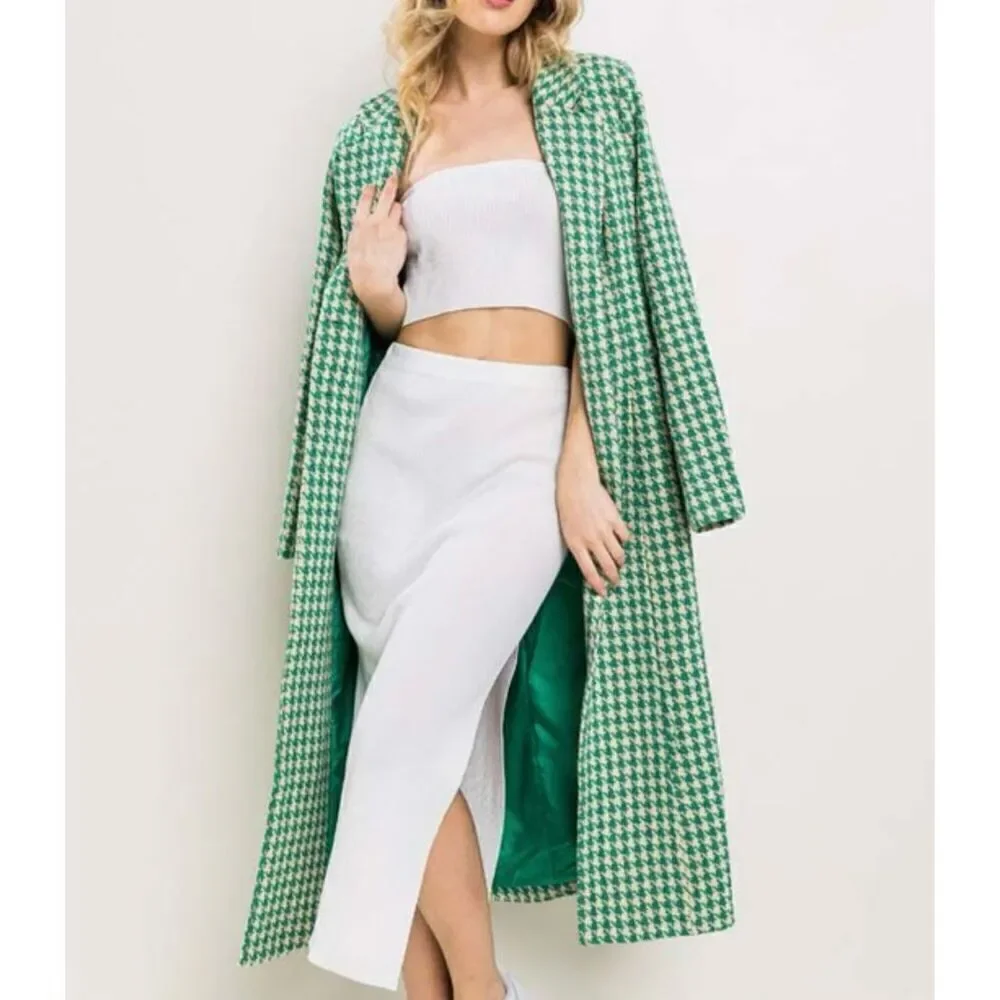 Green Houndstooth Jacket Coat